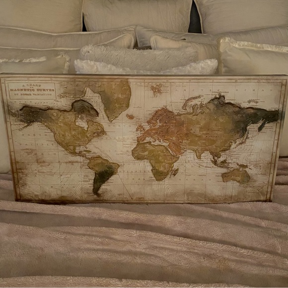 Beautiful Art On Canvas 15X30 Hand Embellished Canvas World Maps NWT - Picture 1 of 15